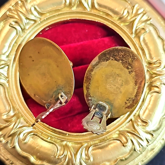 Art Nouveau Brass Clip On Earrings - Picture 3 of 5